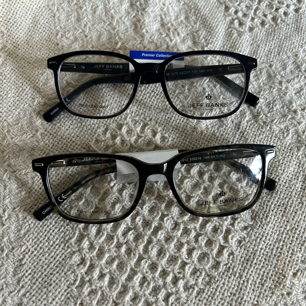 Jeff Banks *2* plastic frames. Spring hinge. New! Davis replacement. Eyeglasses.
